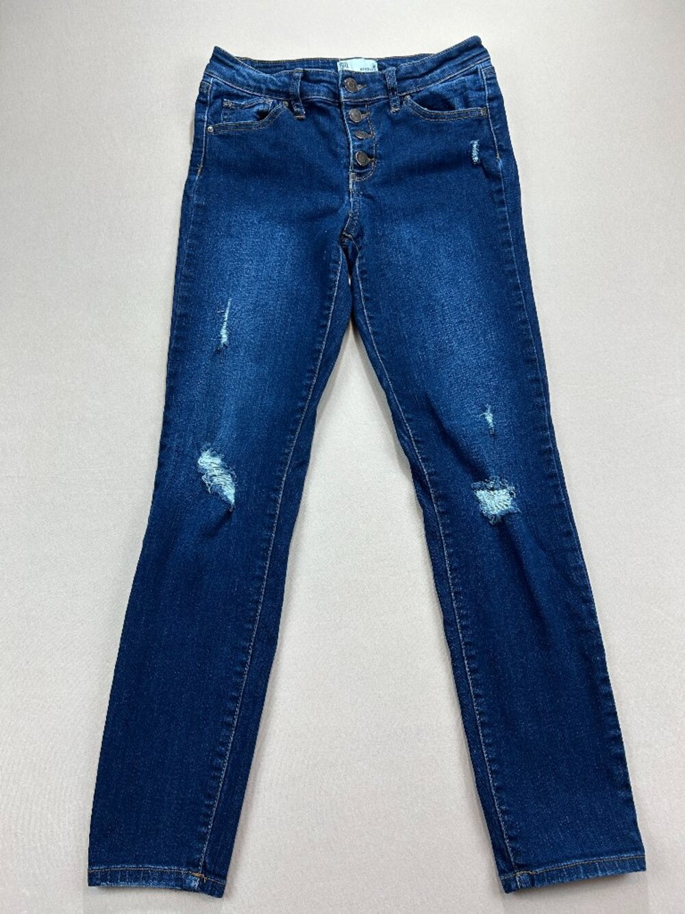 RSQ Jeans Womens Size 16 Blue Denim Mid Rise Ankle Stretch Button Fly Distressed